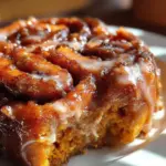 Sweet Potato Cinnamon Roll Cake served on a plate with cinnamon sprinkles