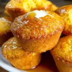 Delicious Sweet Potato Cornbread Muffins served on a wooden plate.