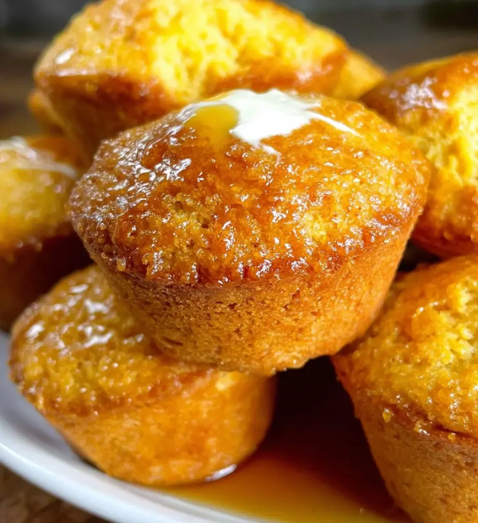 Delicious Sweet Potato Cornbread Muffins served on a wooden plate.
