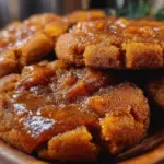 Sweet potato pie cookies on a plate topped with whipped cream