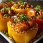 Teriyaki Chicken and Pineapple Stuffed Peppers with Rice