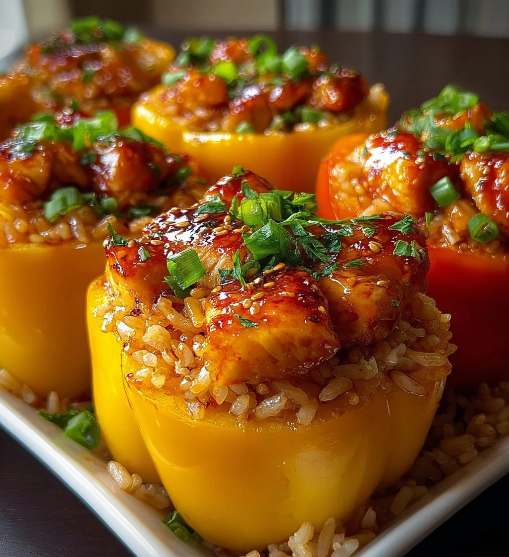Teriyaki Chicken and Pineapple Stuffed Peppers with Rice
