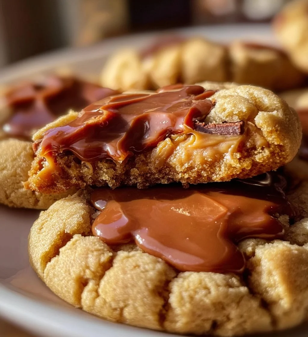 Triple Reese's Peanut Butter Cookies with chocolate and peanut butter toppings