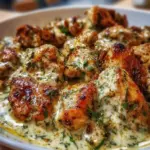 Turkish chicken cooked in a creamy white sauce served in a bowl