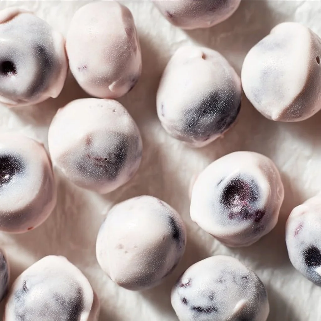 A bowl of yogurt covered blueberries ready to enjoy as a healthy snack.