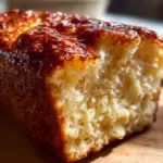 Sliced zero carb yogurt bread on a wooden board with fresh herbs