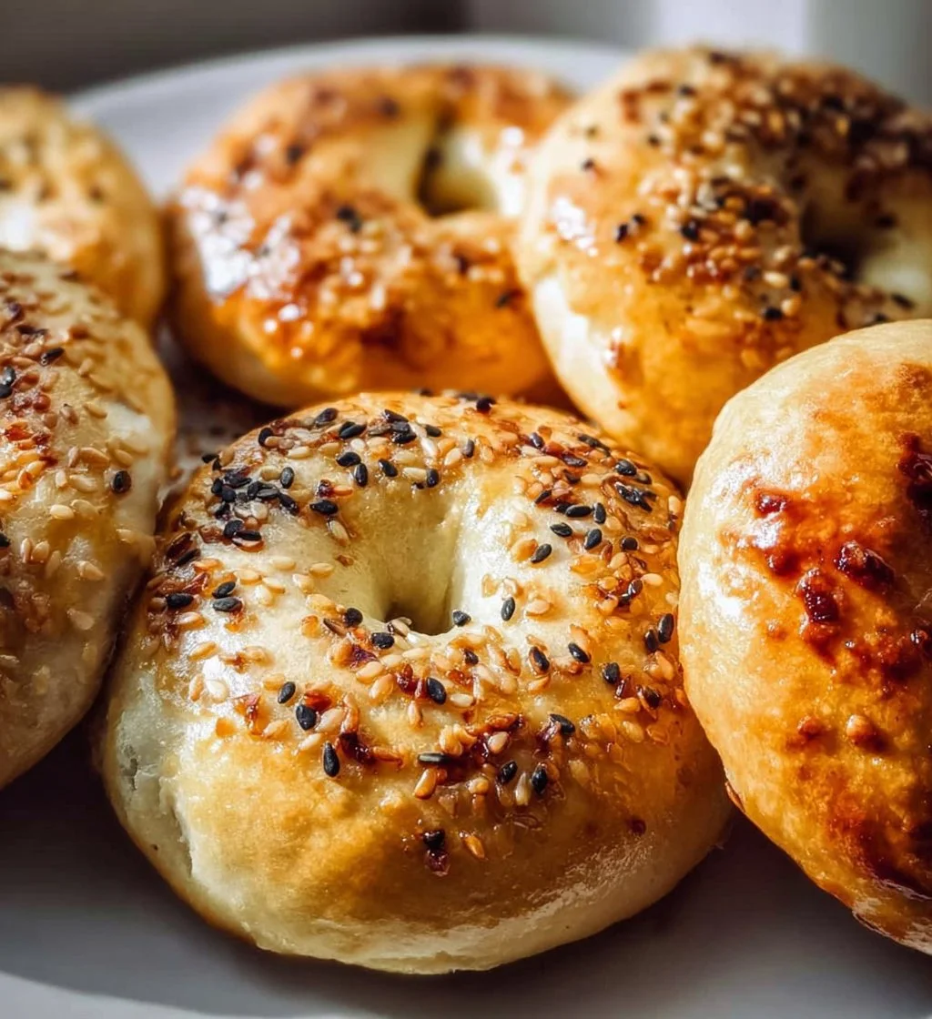 Freshly baked 3 ingredient air fryer bagels ready to be served