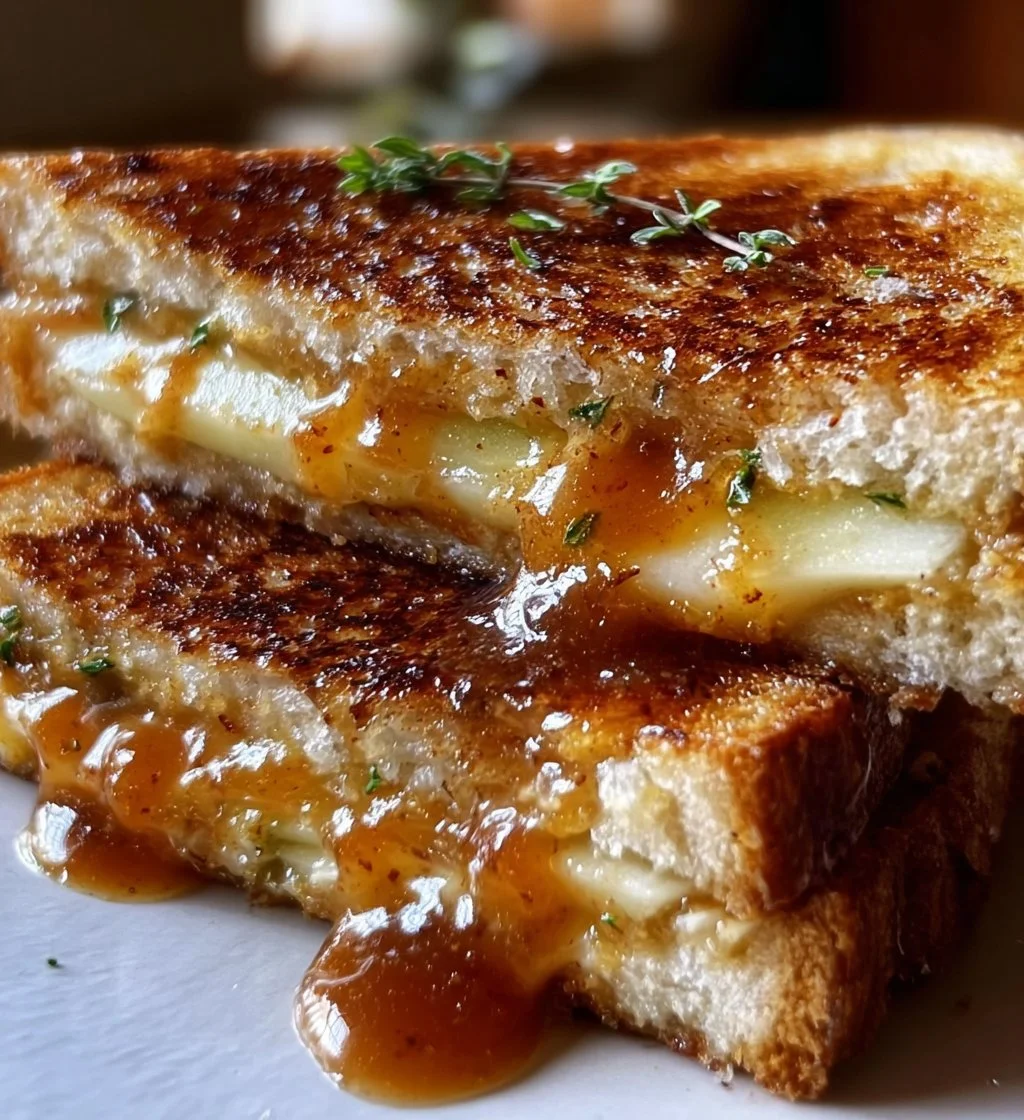 Apple Butter and Brie Grilled Cheese Sandwich, a gourmet twist on a classic dish.