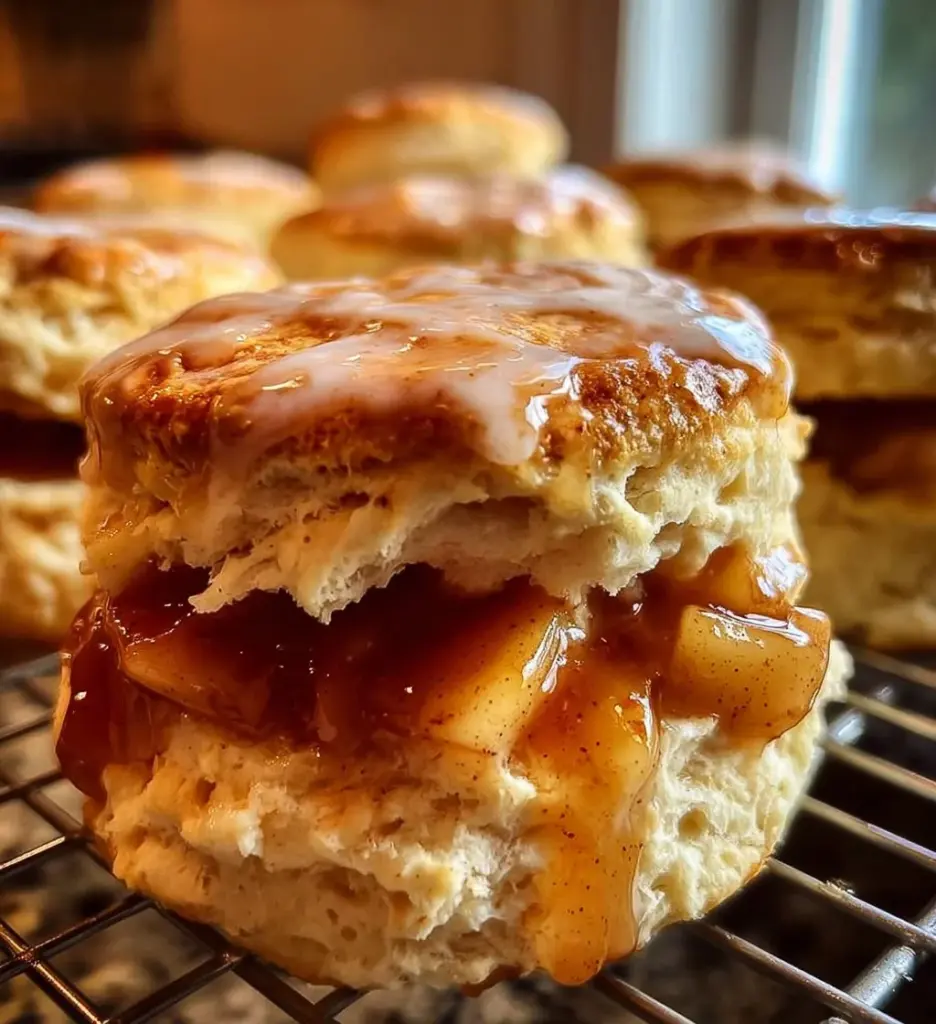 Apple Pie Biscuit Sandwiches with flaky biscuits and apple filling on a plate