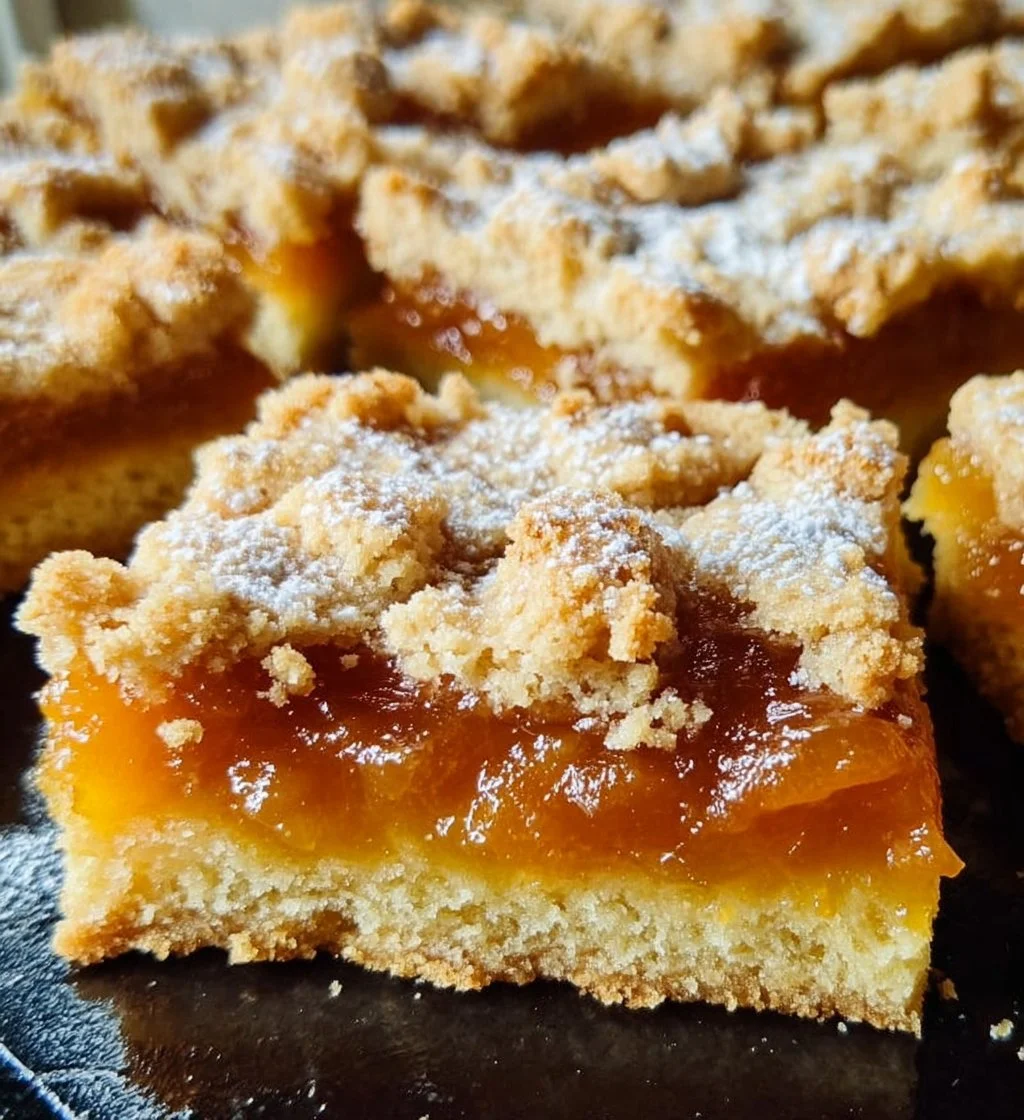 Delicious homemade apricot shortbread bars arranged on a plate.