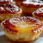 Baby Lemon Impossible Pies served on a plate with lemon slices and whipped cream