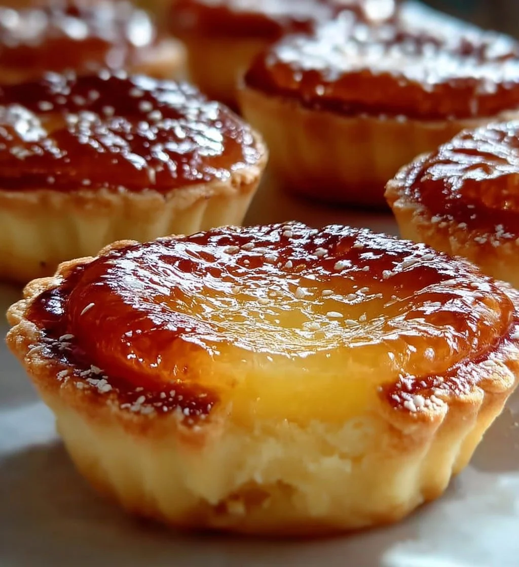 Baby Lemon Impossible Pies served on a plate with lemon slices and whipped cream