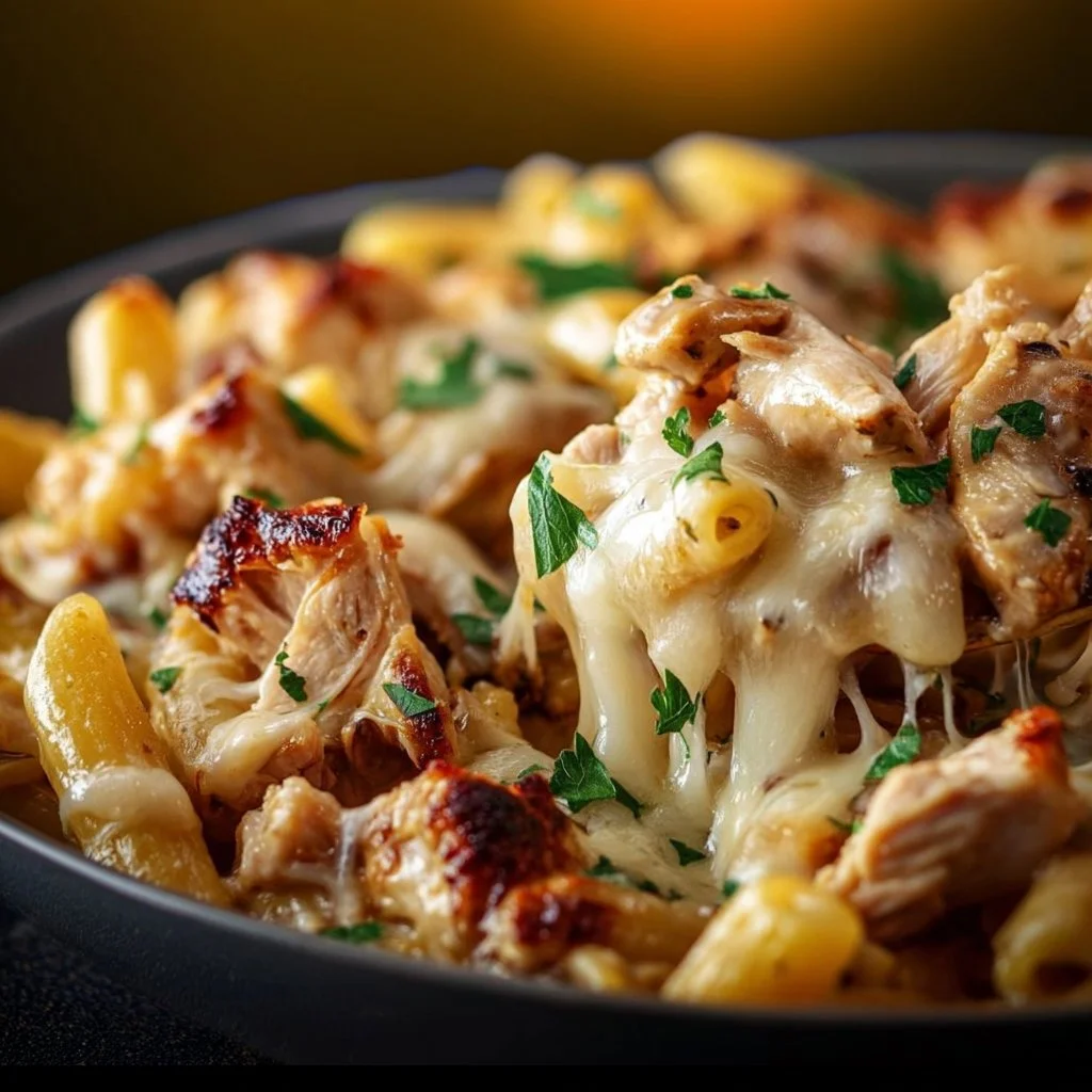 Delicious BBQ Chicken Mac and Cheese topped with crispy breadcrumbs