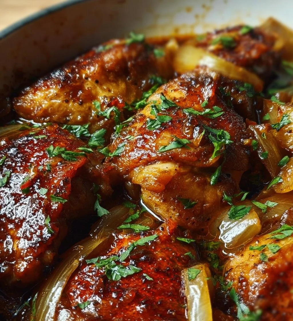 Deliciously braised Catalina Chicken served with fresh herbs and sides