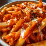 Delicious Buffalo Chicken Fries topped with ranch and green onions