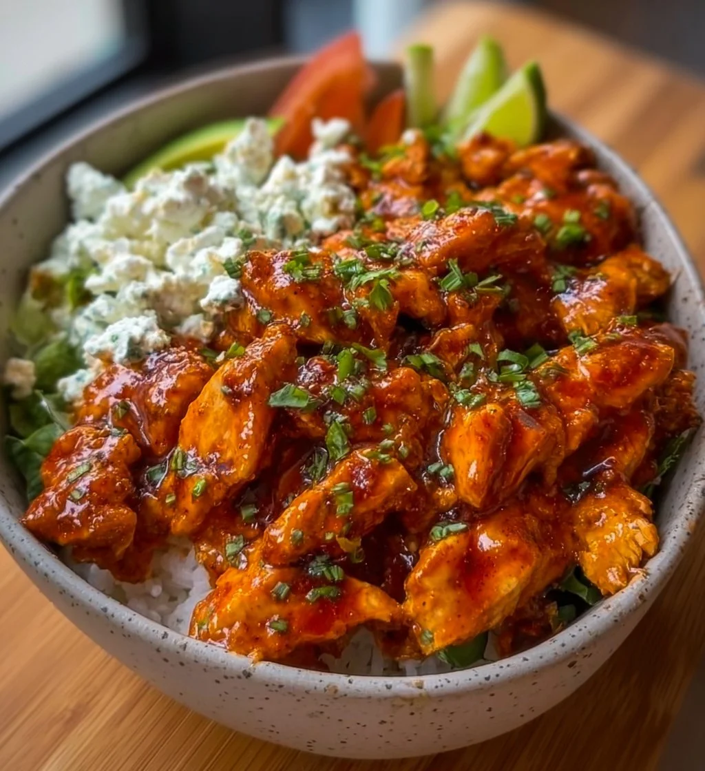 Buffalo Chicken Protein Bowl with vegetables and sauce