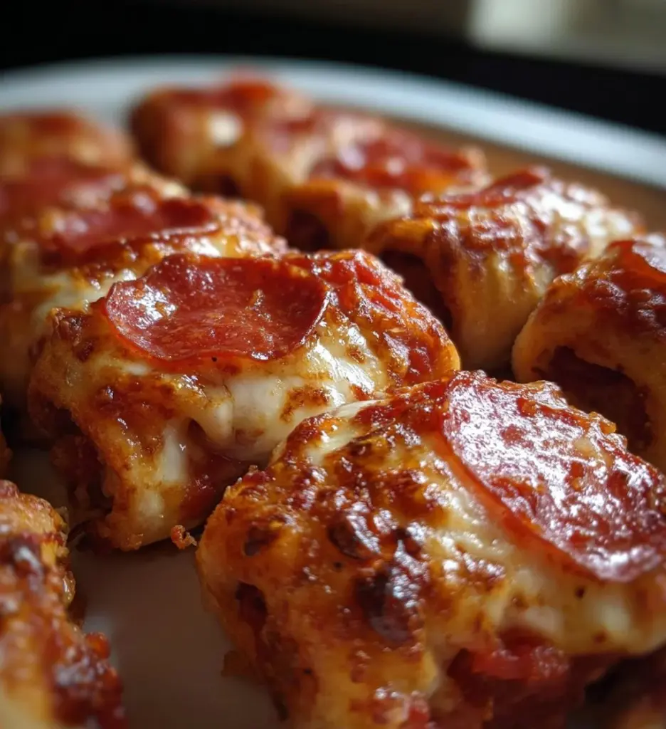 Cheesy Pepperoni Pizza Roll Ups ready to be served