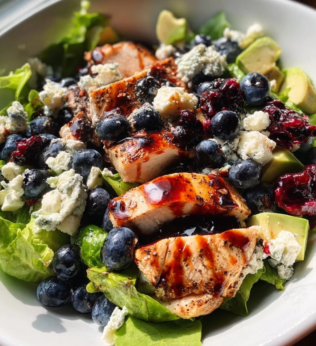 Delicious Chicken Blueberry Feta Salad with vibrant colors and healthy ingredients.