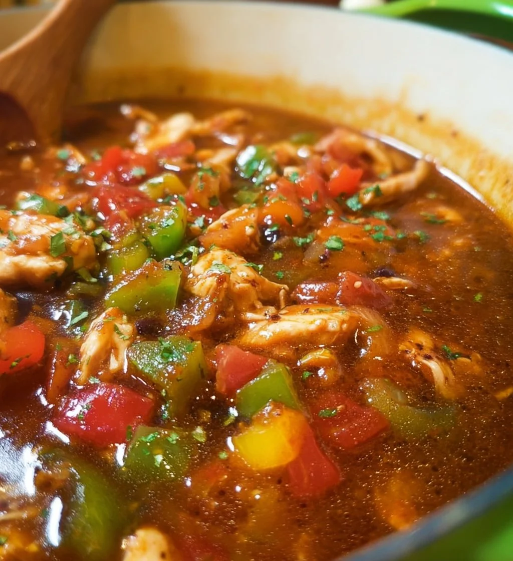 Bowl of delicious Chicken Fajita Soup with colorful ingredients