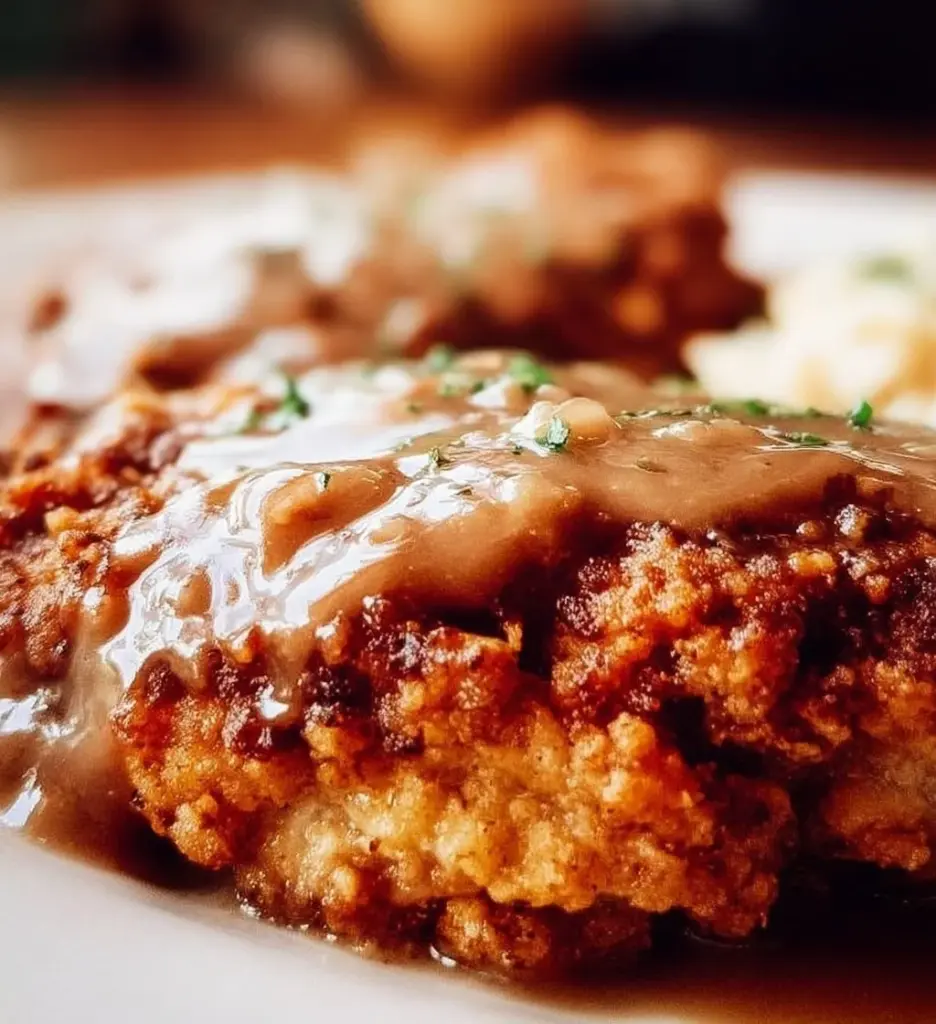 Crispy Chicken Fried Steak served with creamy gravy and sides