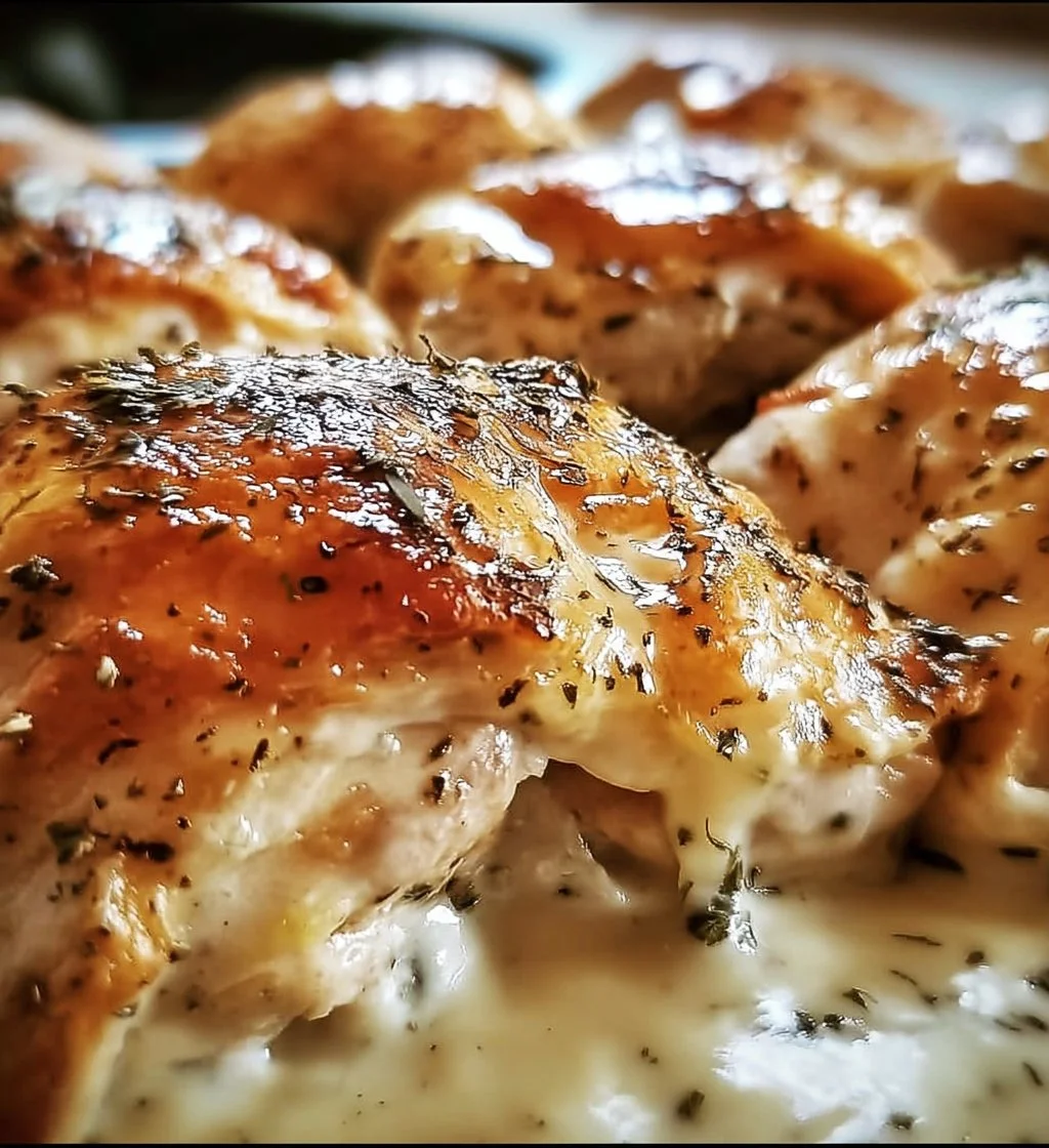 Delicious Chicken Pillows served with creamy Parmesan sauce on a plate.