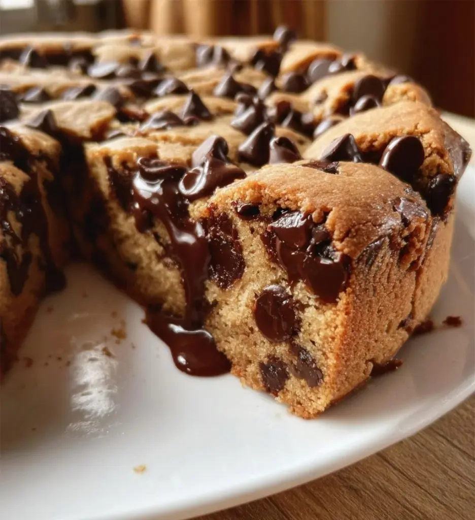 Chocolate Chip Cookie Cake with creamy buttercream frosting