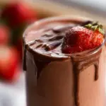 Chocolate-Covered Strawberry Protein Smoothie in a glass with fresh strawberries