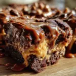 Delicious Chocolate Peanut Butter Earthquake Cake with creamy swirls