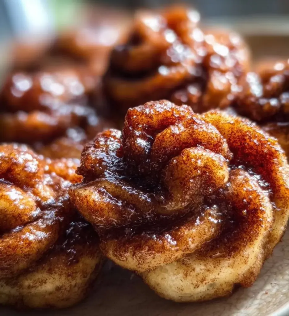 Freshly baked cinnamon crunch knots with a sweet crunchy topping
