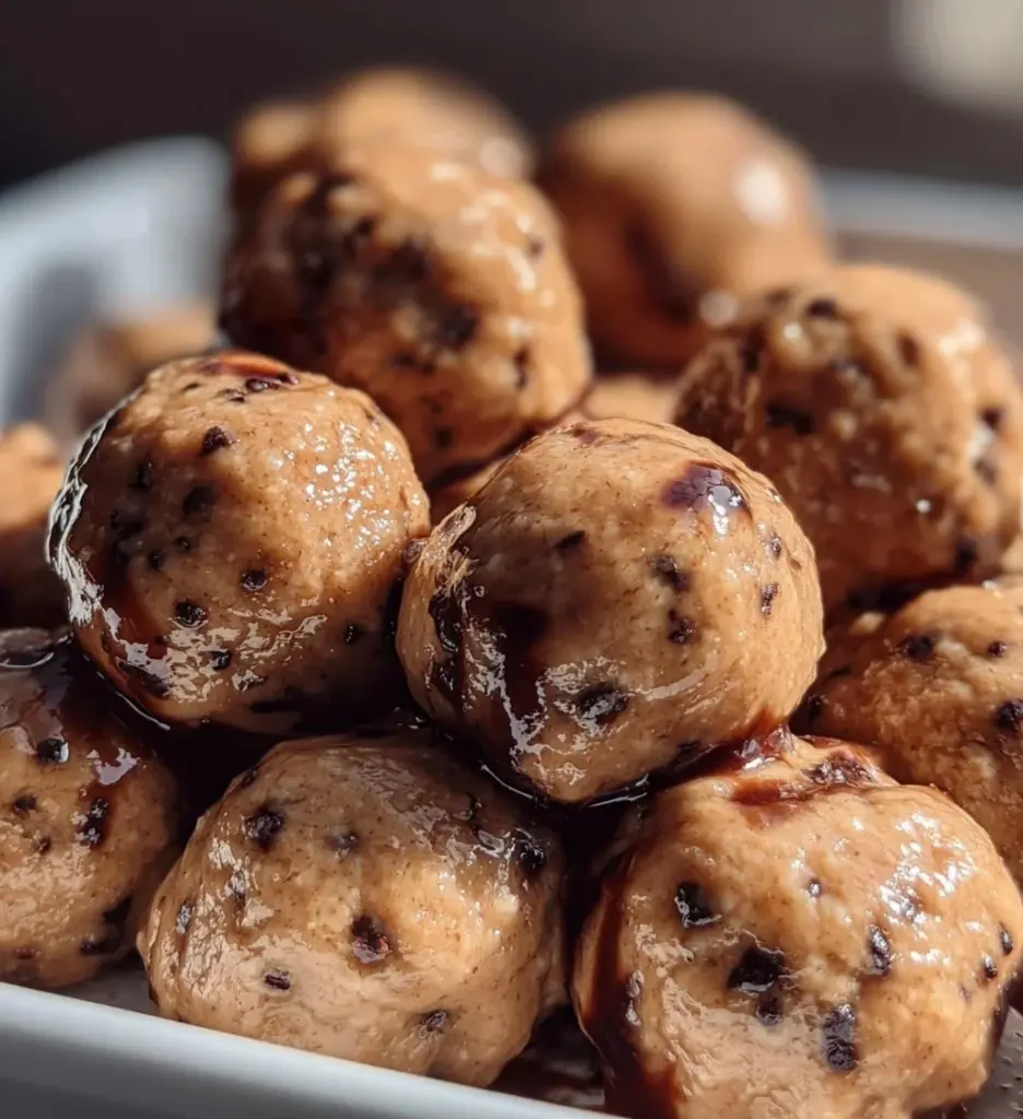 Homemade Cookie Dough Protein Balls on a wooden table
