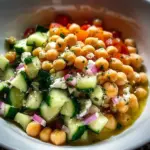 Cottage Cheese and Chickpea Salad with fresh vegetables and herbs