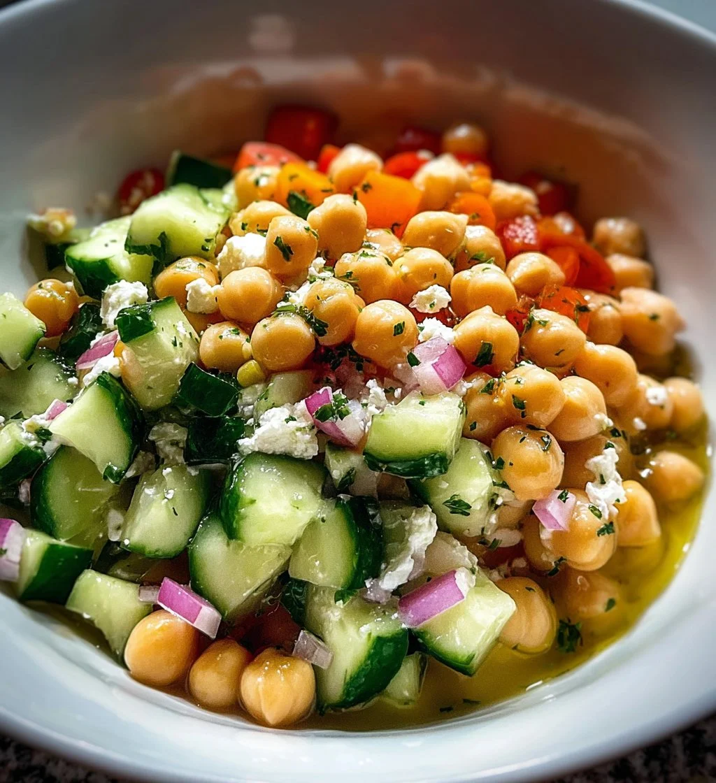 Cottage Cheese and Chickpea Salad with fresh vegetables and herbs