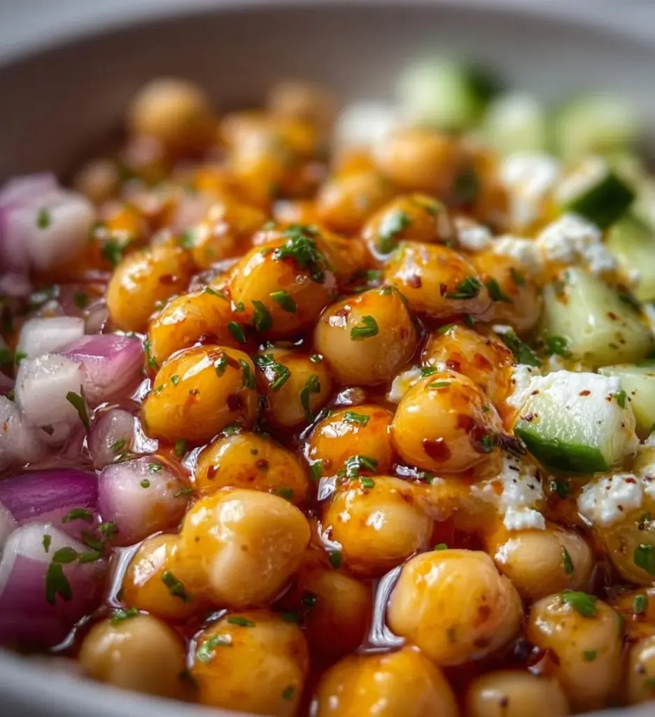 Delicious Cottage Cheese and Chickpea Salad in a vibrant bowl