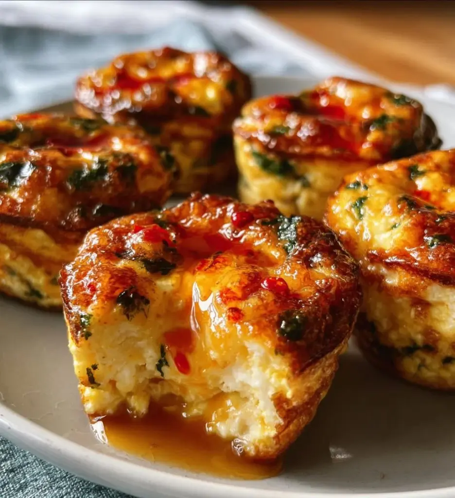 Delicious cottage cheese egg bites served on a plate with herbs.