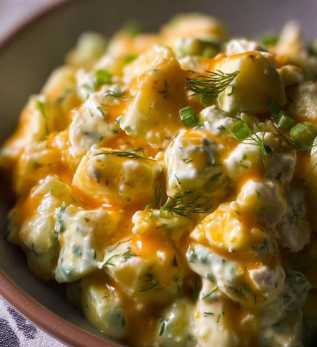 A bowl of cottage cheese egg salad garnished with fresh herbs.