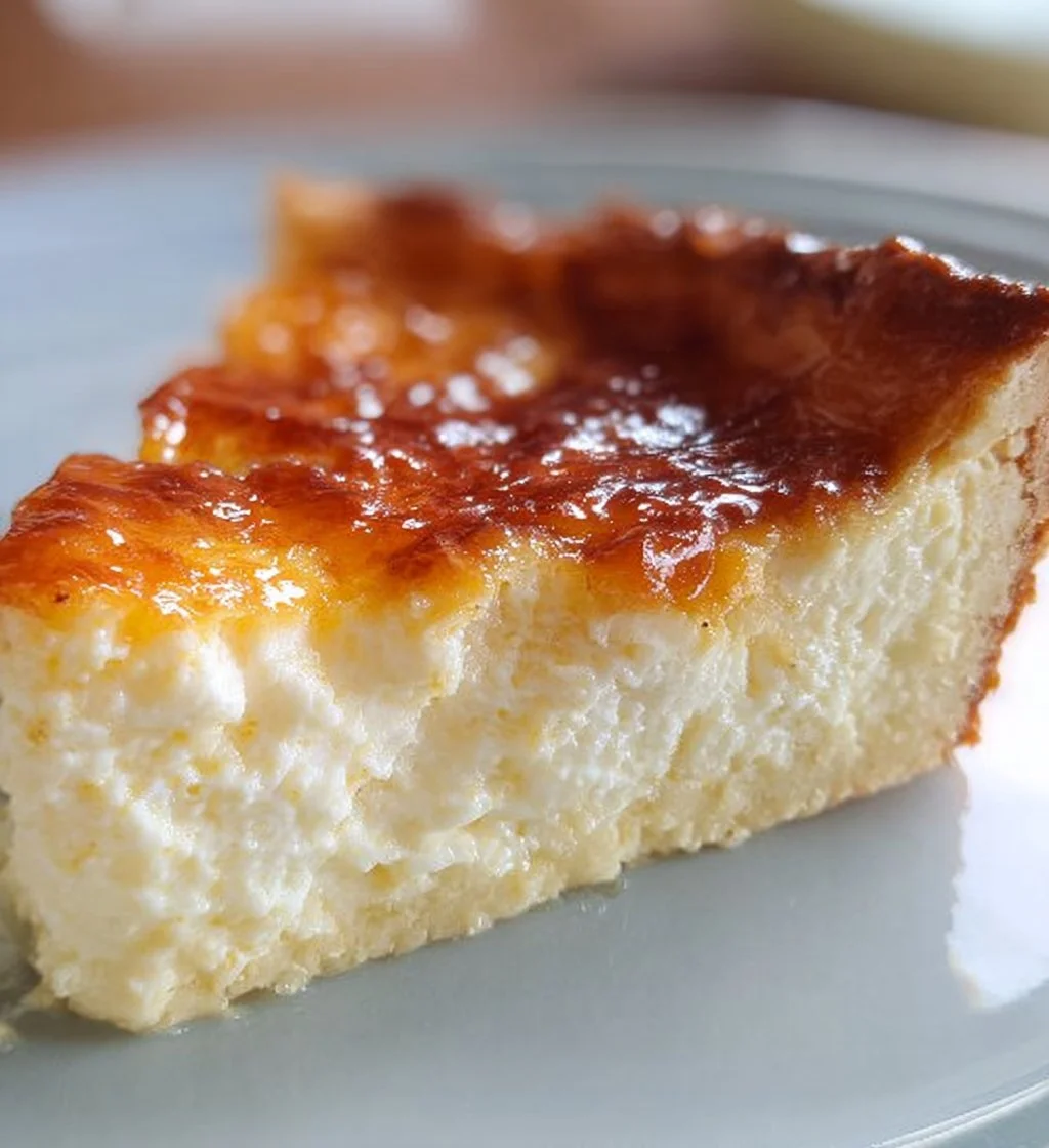Delicious homemade Cottage Cheese Pie served on a rustic plate