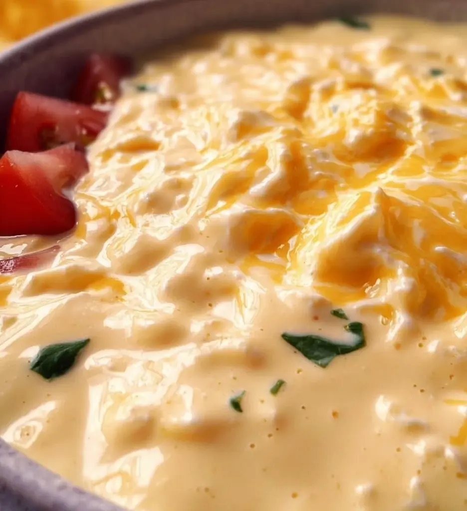 Creamy Cottage Cheese Queso Dip served in a bowl with tortilla chips