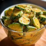 Creamy Asian cucumber salad bowl with fresh vegetables and herbs