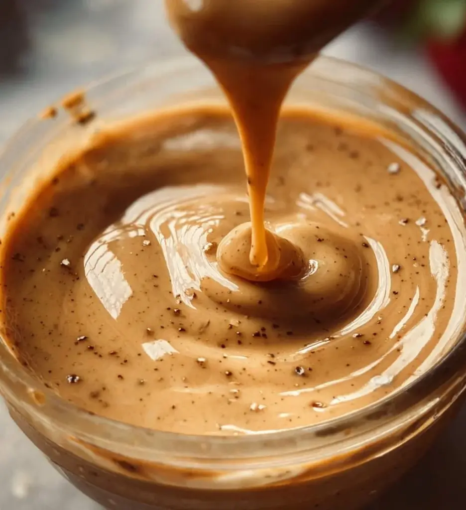 Creamy balsamic dressing served over a fresh salad