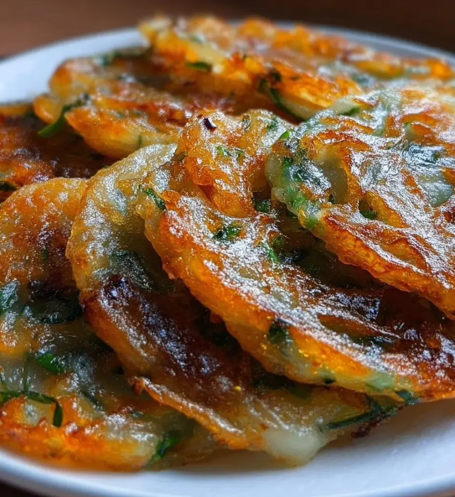 Crispy rice paper scallion pancakes served on a plate.