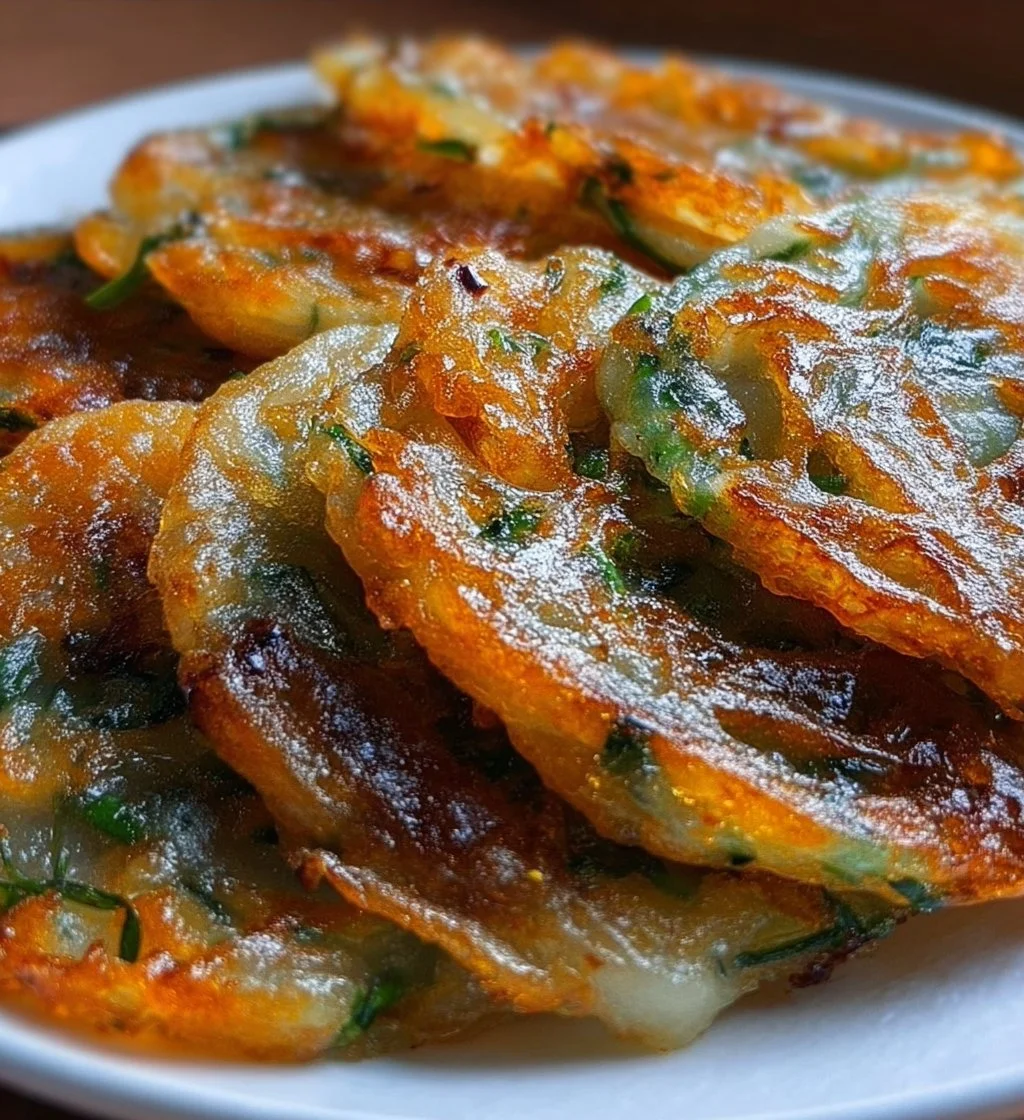 Crispy rice paper scallion pancakes served on a plate.