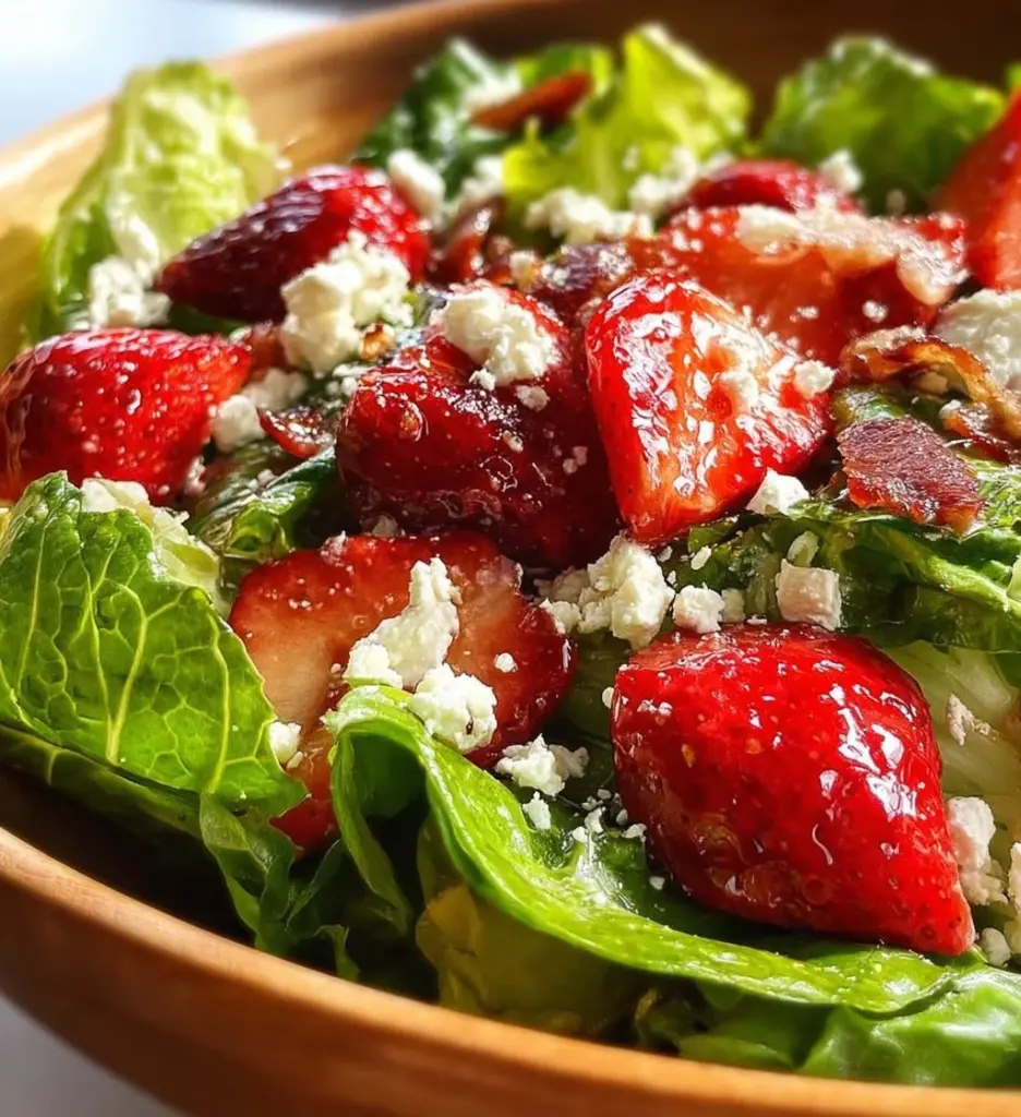 Crunchy Strawberry Romaine Feta Salad with fresh ingredients
