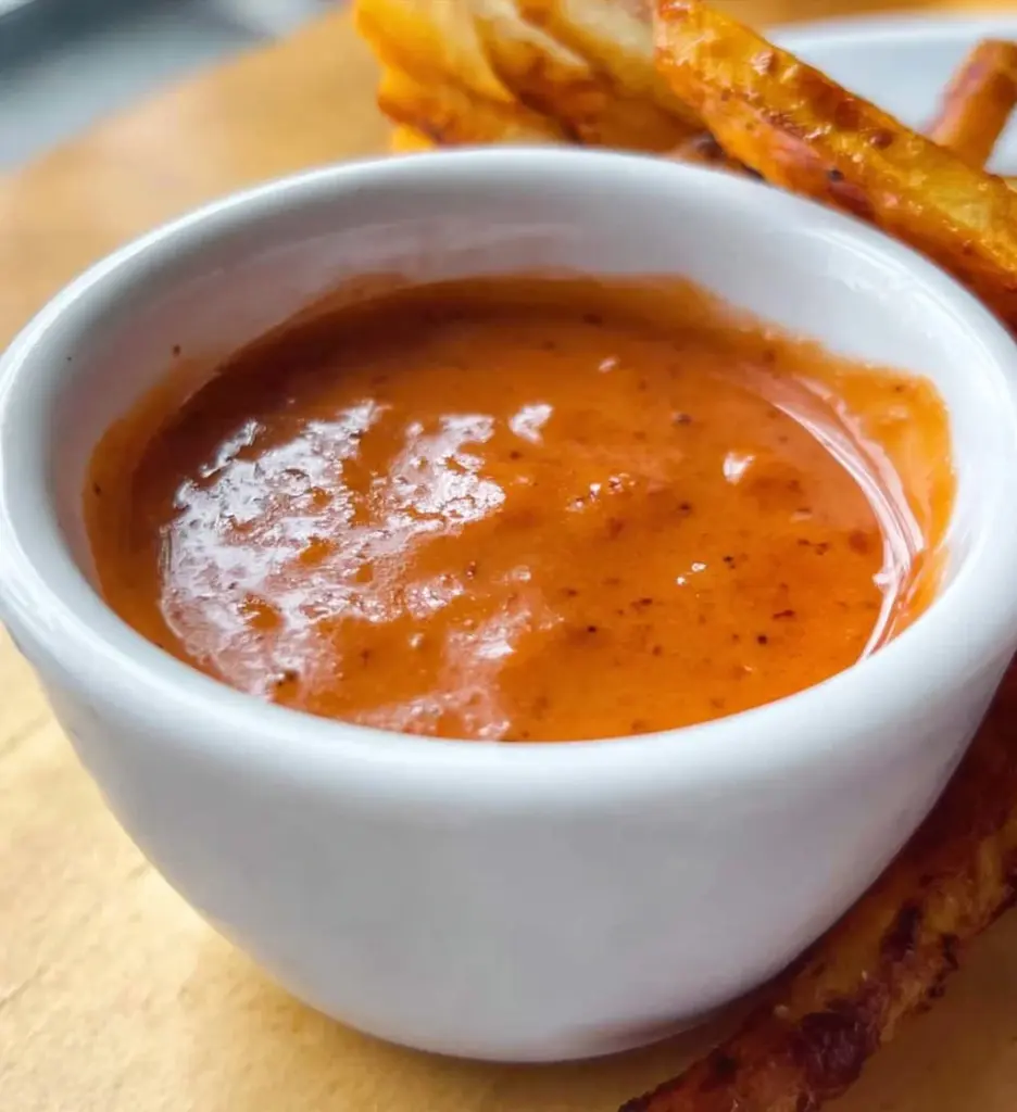 Bowl of easy BBQ Greek yogurt dipping sauce next to fresh veggies.