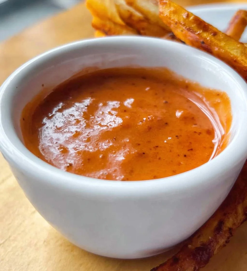 Bowl of easy BBQ Greek yogurt dipping sauce next to fresh veggies.
