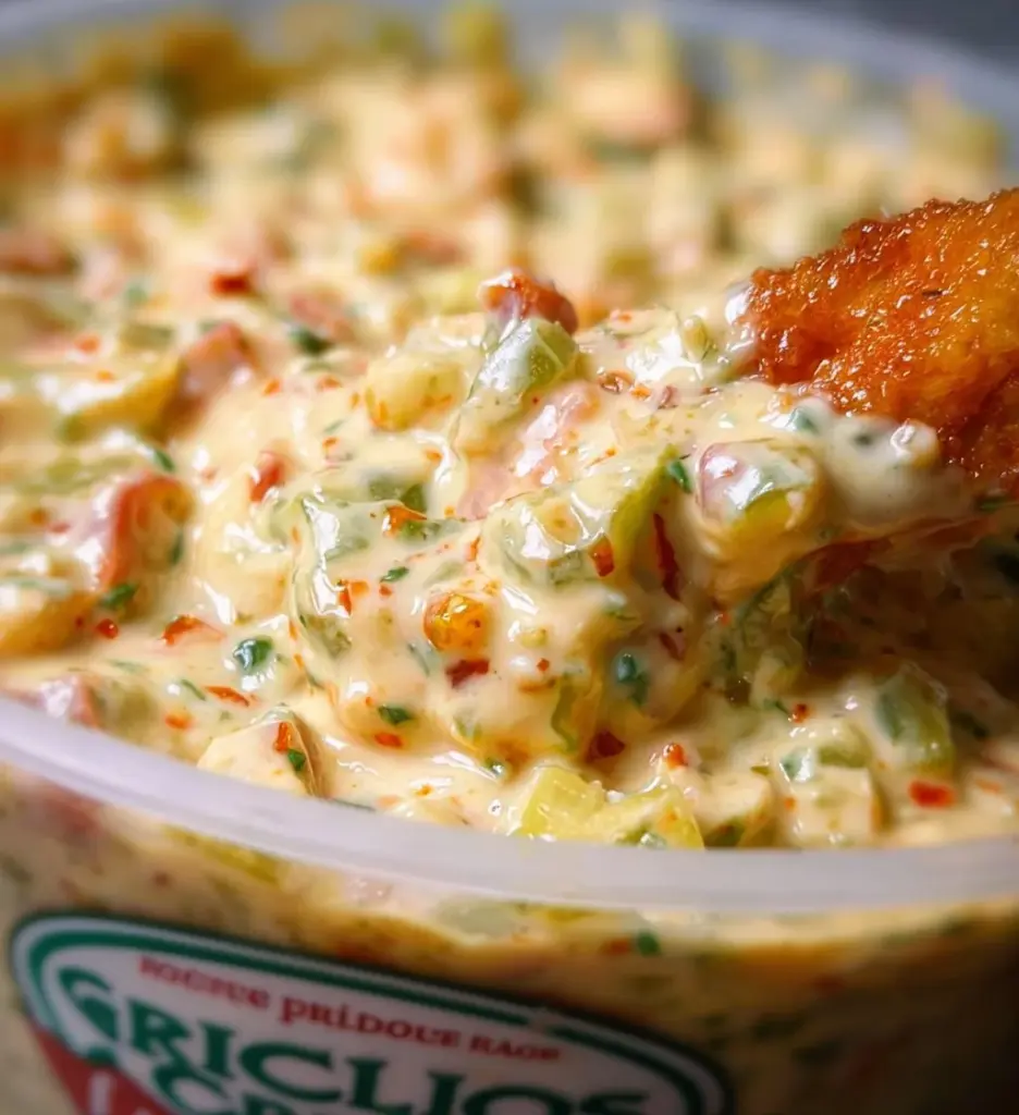 Creamy Grillo's Pickle de Gallo Ranch Dip in a bowl with chips