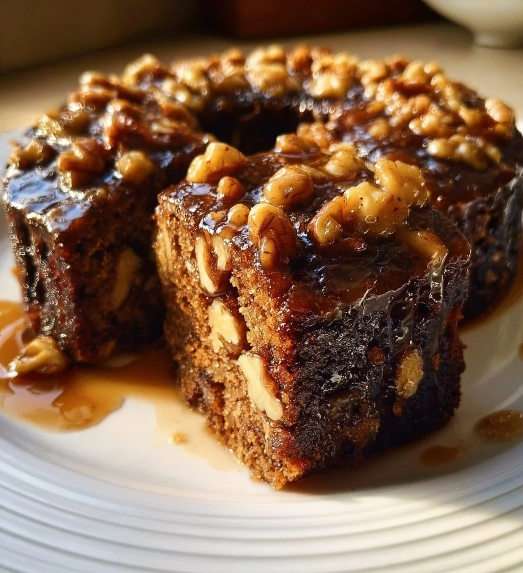 Delicious Espresso Date Cake with Walnuts served on a plate