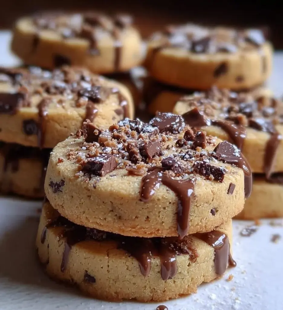 Espresso Shortbread Cookies topped with crunchy toffee chunks