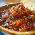 A jar of fire roasted salsa made with fresh ingredients and bold flavors.