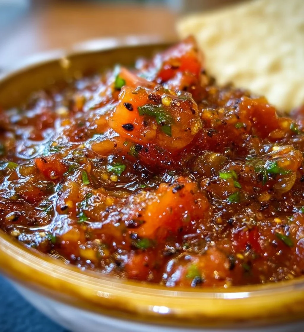 A jar of fire roasted salsa made with fresh ingredients and bold flavors.