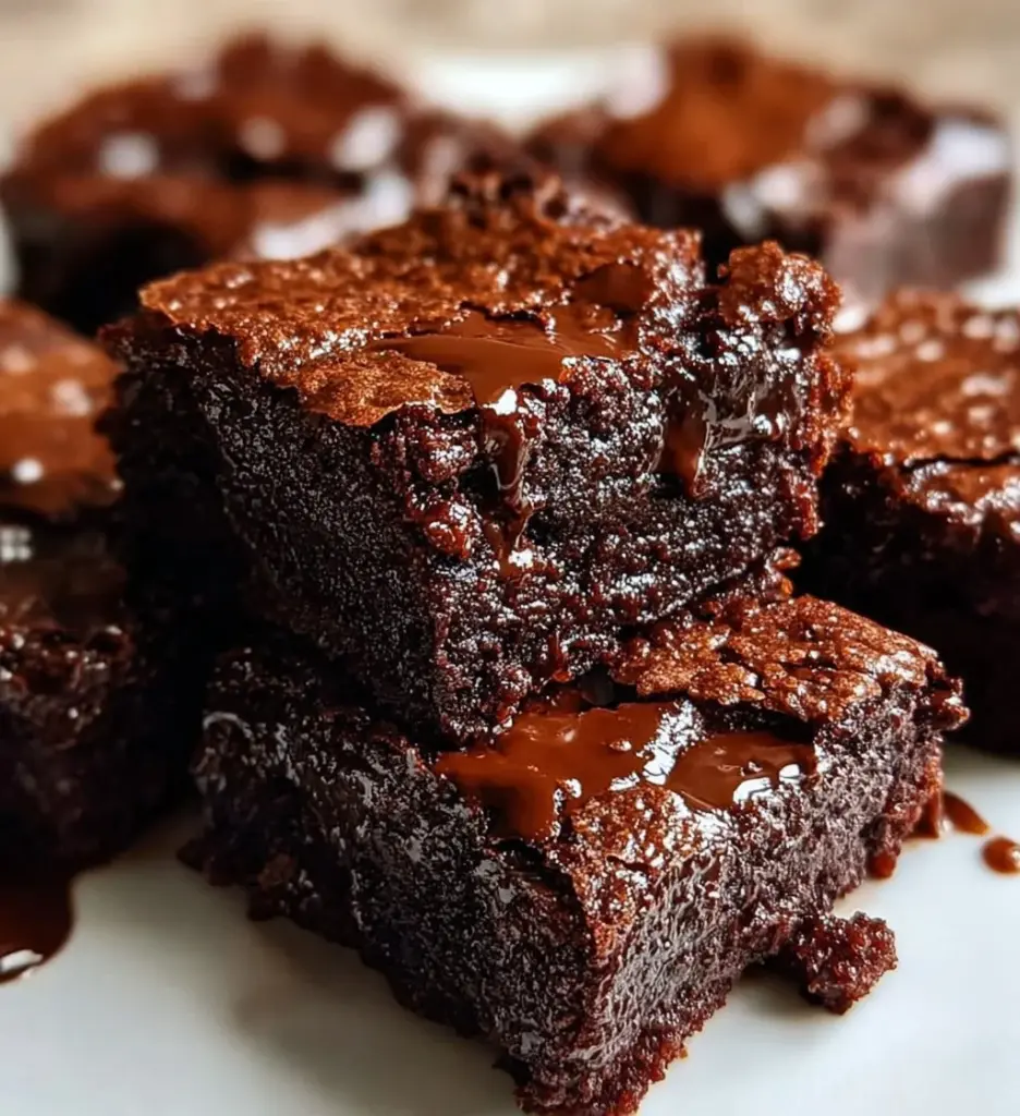 Flourless Greek yogurt brownies on a plate, a healthy dessert option.